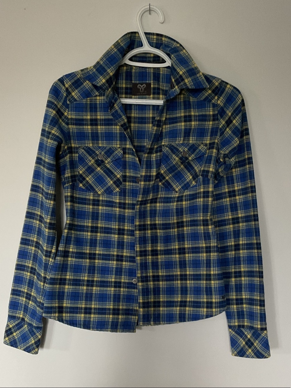 Aritzia TNA Blue and Yellow Plaid Button-Up Shirt